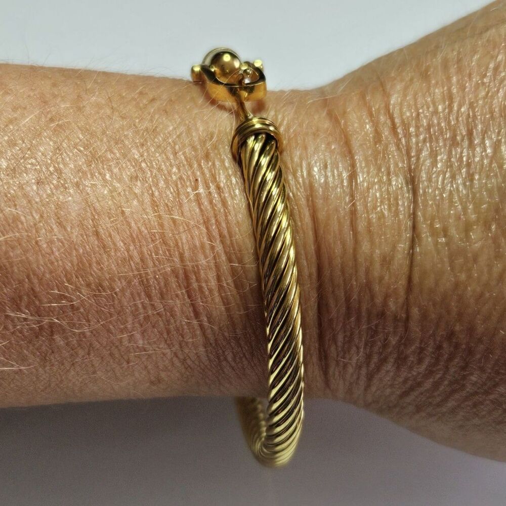 Gold Tone Bangle Bracelet Buckle Hook Closure Twisted Texture Approx 6.5" - Picture 6 of 14